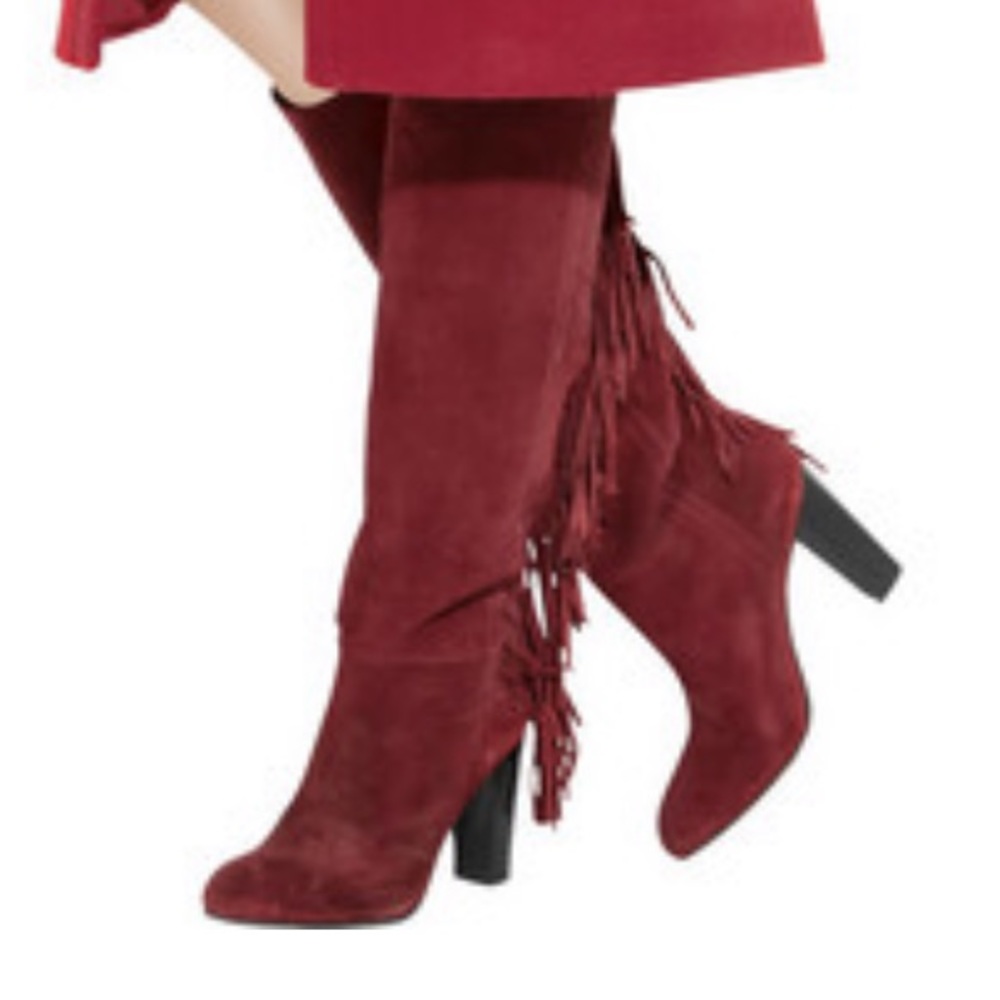 Diane Von Furstenverg Cranberry Fringe Boots